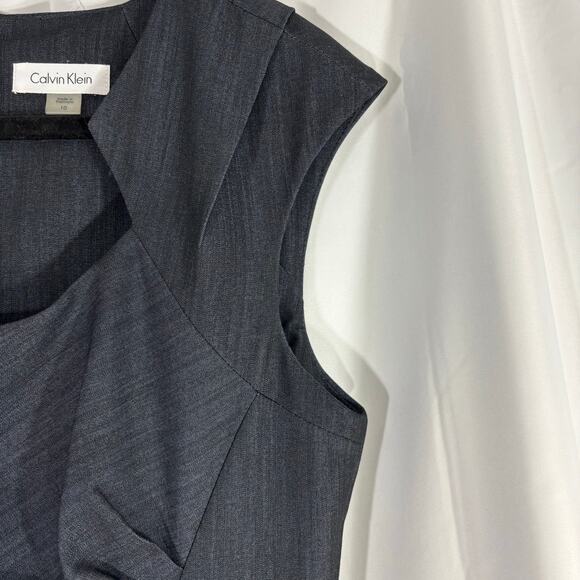 Calvin Klein Chambray Blue Sheath Dress 12 – Sleek Pleated Side, Work to Weekend - Picture 4 of 5